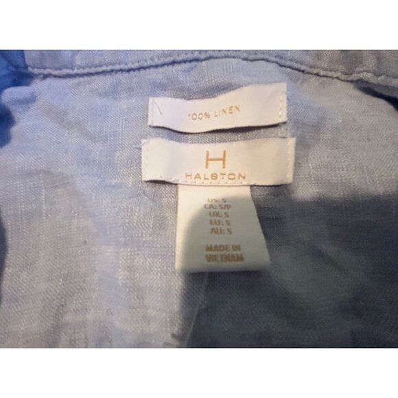 Halston Linen Shirtdress Shell Buttons Pockets Chambray Blue 100% Linen Size S - Picture 7 of 15